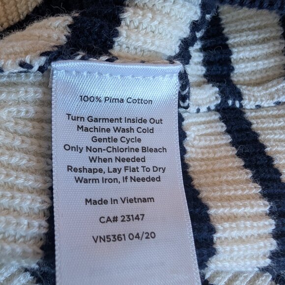Talbots Pima Cotton Mariner Stripe Sweater XL Petite Nautical Gold Buttons - Picture 10 of 11